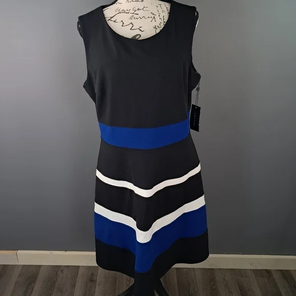 Tommy Hilfiger Womens Black/Blue/White Sleeveless Dress Size 14 - Picture 1 of 6